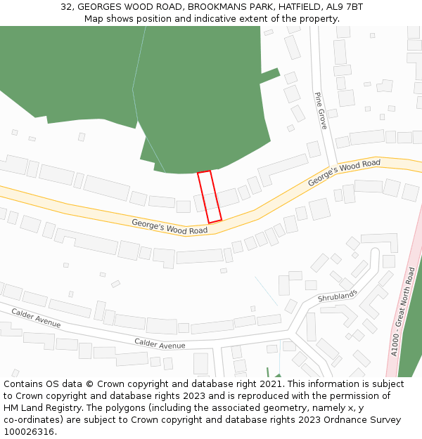 32, GEORGES WOOD ROAD, BROOKMANS PARK, HATFIELD, AL9 7BT: Location map and indicative extent of plot