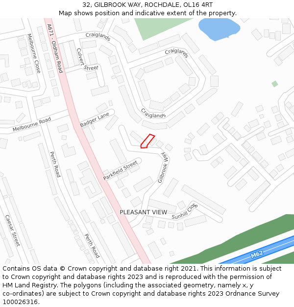 32, GILBROOK WAY, ROCHDALE, OL16 4RT: Location map and indicative extent of plot