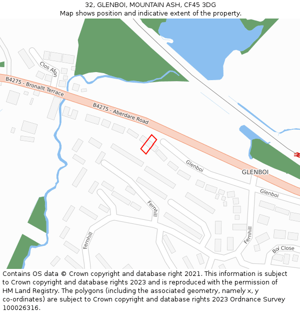 32, GLENBOI, MOUNTAIN ASH, CF45 3DG: Location map and indicative extent of plot