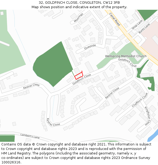 32, GOLDFINCH CLOSE, CONGLETON, CW12 3FB: Location map and indicative extent of plot