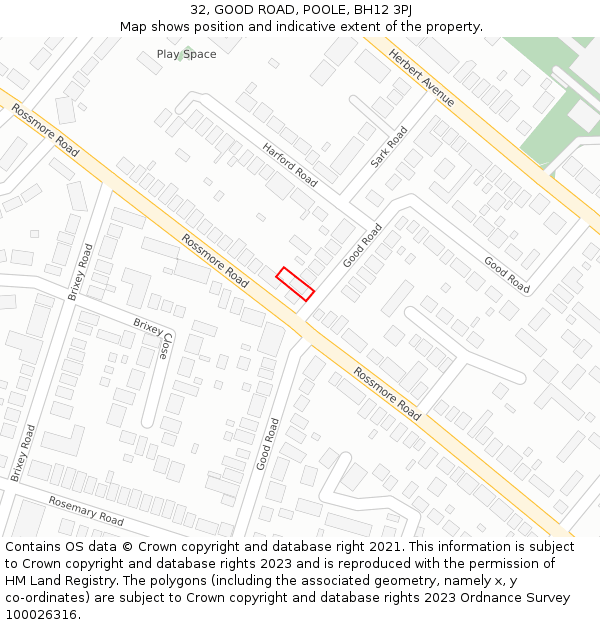 32, GOOD ROAD, POOLE, BH12 3PJ: Location map and indicative extent of plot