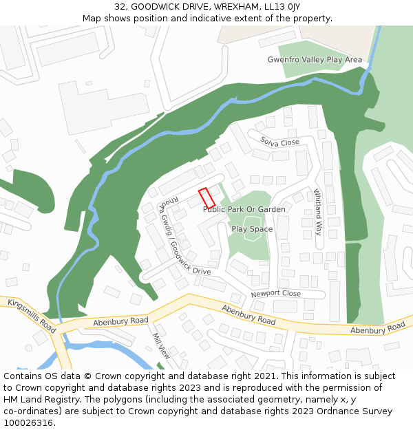 32, GOODWICK DRIVE, WREXHAM, LL13 0JY: Location map and indicative extent of plot