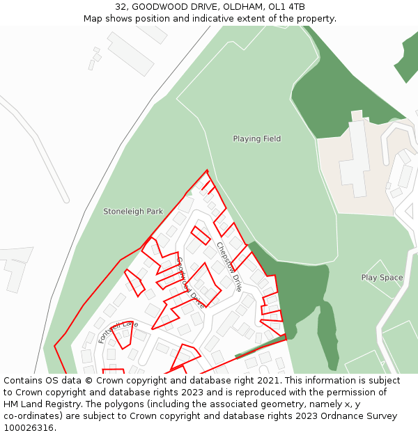 32, GOODWOOD DRIVE, OLDHAM, OL1 4TB: Location map and indicative extent of plot