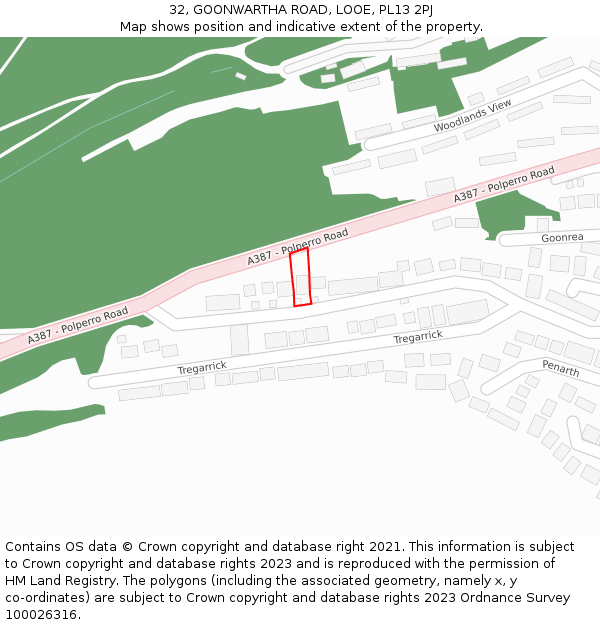 32, GOONWARTHA ROAD, LOOE, PL13 2PJ: Location map and indicative extent of plot