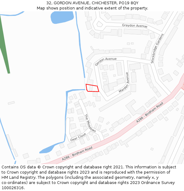 32, GORDON AVENUE, CHICHESTER, PO19 8QY: Location map and indicative extent of plot