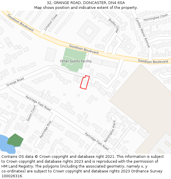 32, GRANGE ROAD, DONCASTER, DN4 6SA: Location map and indicative extent of plot