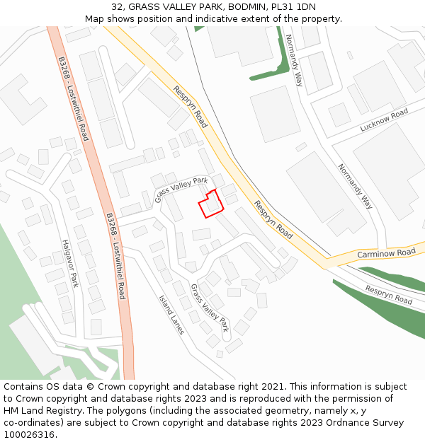 32, GRASS VALLEY PARK, BODMIN, PL31 1DN: Location map and indicative extent of plot