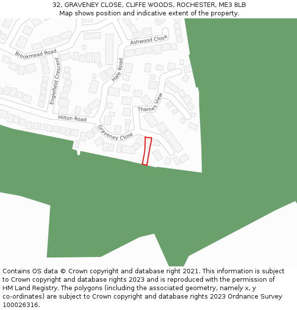 32, GRAVENEY CLOSE, CLIFFE WOODS, ROCHESTER, ME3 8LB: Location map and indicative extent of plot