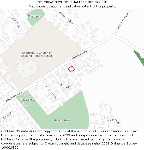 32, GREAT GROUND, SHAFTESBURY, SP7 8FF: Location map and indicative extent of plot