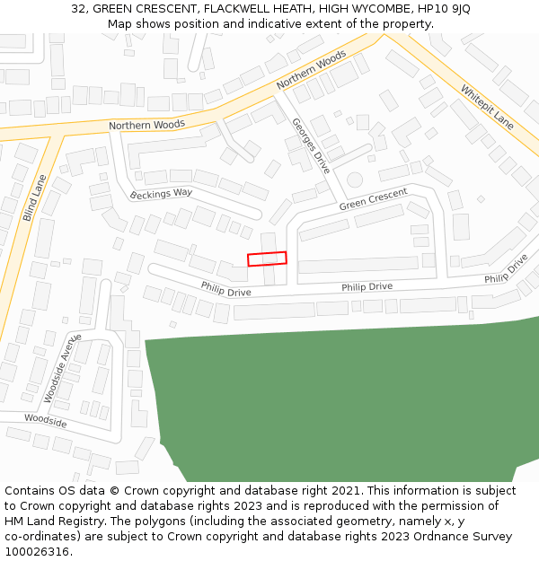 32, GREEN CRESCENT, FLACKWELL HEATH, HIGH WYCOMBE, HP10 9JQ: Location map and indicative extent of plot