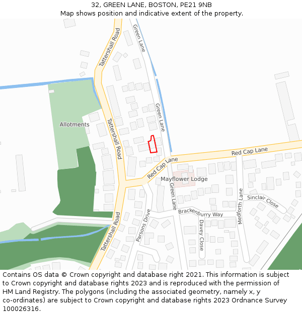 32, GREEN LANE, BOSTON, PE21 9NB: Location map and indicative extent of plot