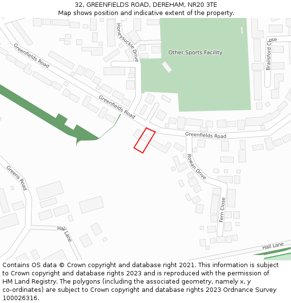 32, GREENFIELDS ROAD, DEREHAM, NR20 3TE: Location map and indicative extent of plot