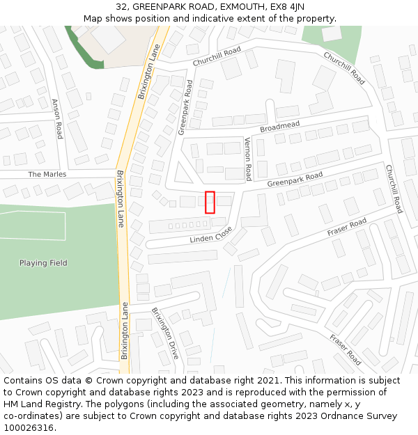 32, GREENPARK ROAD, EXMOUTH, EX8 4JN: Location map and indicative extent of plot