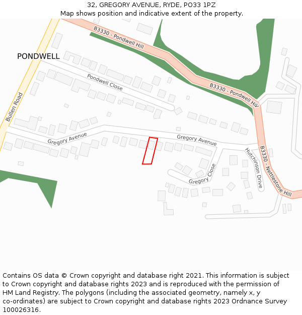 32, GREGORY AVENUE, RYDE, PO33 1PZ: Location map and indicative extent of plot