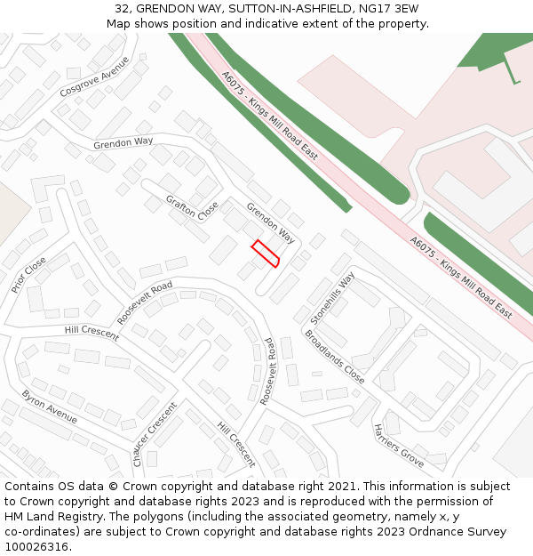 32, GRENDON WAY, SUTTON-IN-ASHFIELD, NG17 3EW: Location map and indicative extent of plot