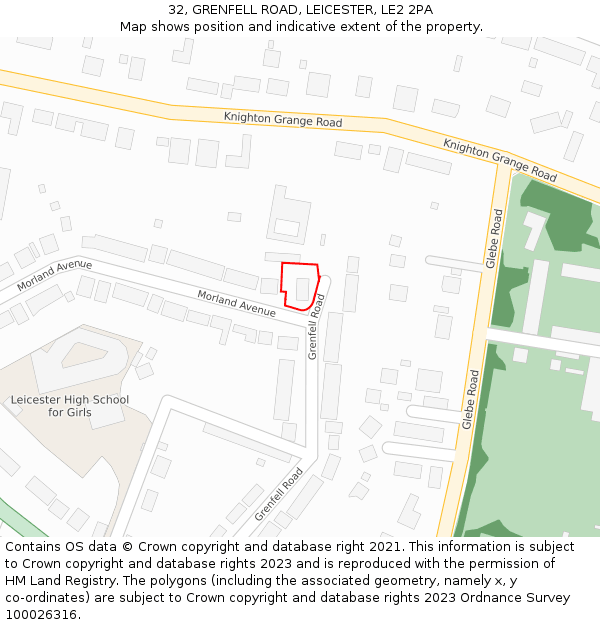 32, GRENFELL ROAD, LEICESTER, LE2 2PA: Location map and indicative extent of plot