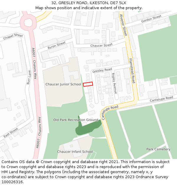 32, GRESLEY ROAD, ILKESTON, DE7 5LX: Location map and indicative extent of plot