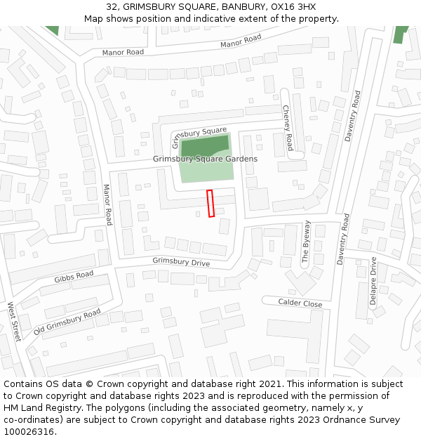 32, GRIMSBURY SQUARE, BANBURY, OX16 3HX: Location map and indicative extent of plot