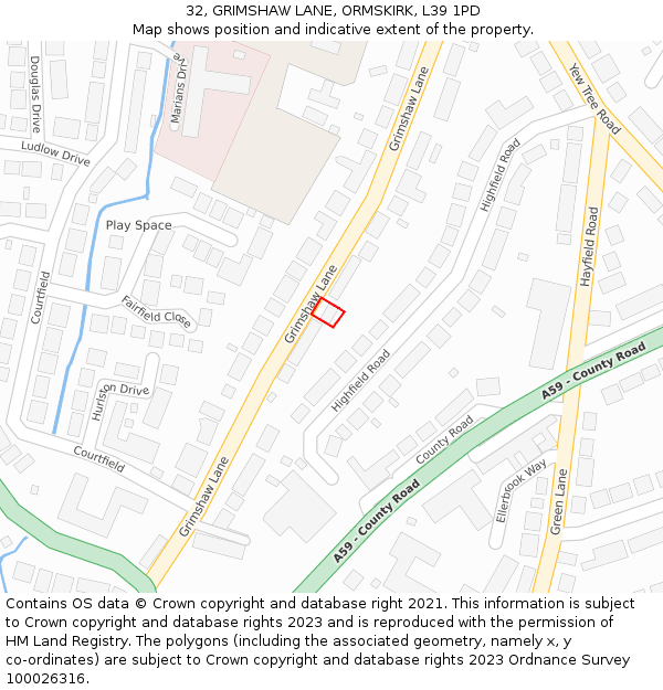 32, GRIMSHAW LANE, ORMSKIRK, L39 1PD: Location map and indicative extent of plot