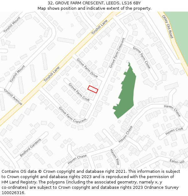 32, GROVE FARM CRESCENT, LEEDS, LS16 6BY: Location map and indicative extent of plot