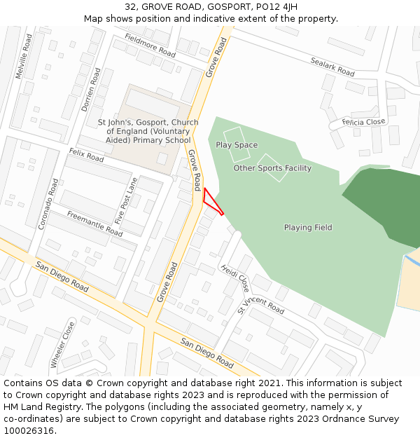 32, GROVE ROAD, GOSPORT, PO12 4JH: Location map and indicative extent of plot