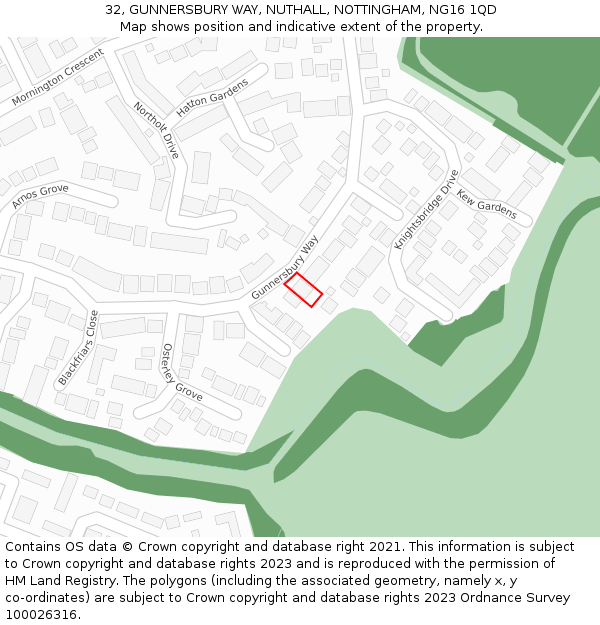 32, GUNNERSBURY WAY, NUTHALL, NOTTINGHAM, NG16 1QD: Location map and indicative extent of plot