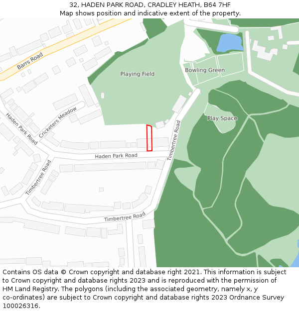 32, HADEN PARK ROAD, CRADLEY HEATH, B64 7HF: Location map and indicative extent of plot