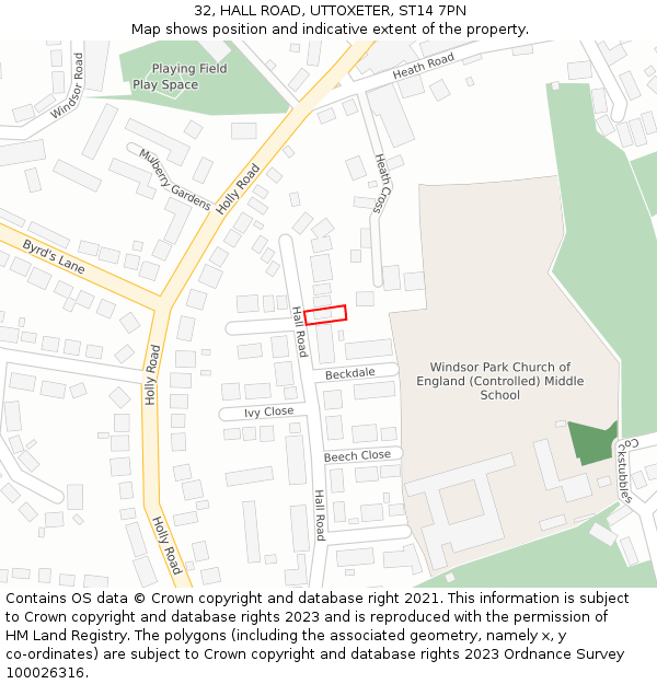 32, HALL ROAD, UTTOXETER, ST14 7PN: Location map and indicative extent of plot