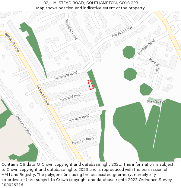 32, HALSTEAD ROAD, SOUTHAMPTON, SO18 2PR: Location map and indicative extent of plot