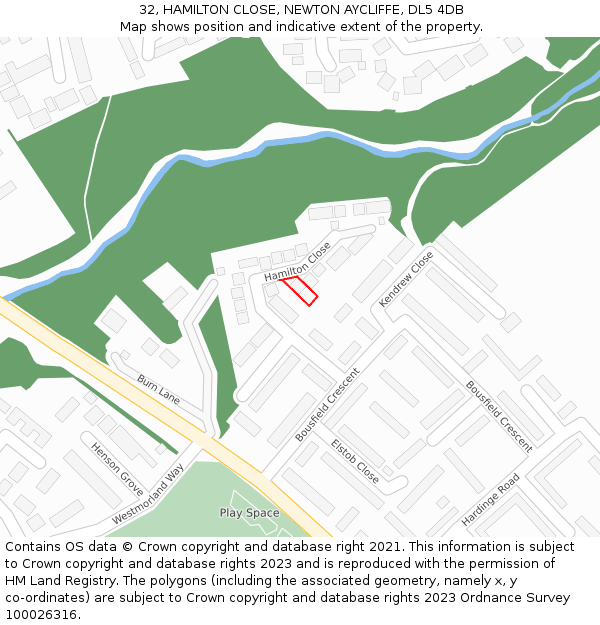 32, HAMILTON CLOSE, NEWTON AYCLIFFE, DL5 4DB: Location map and indicative extent of plot