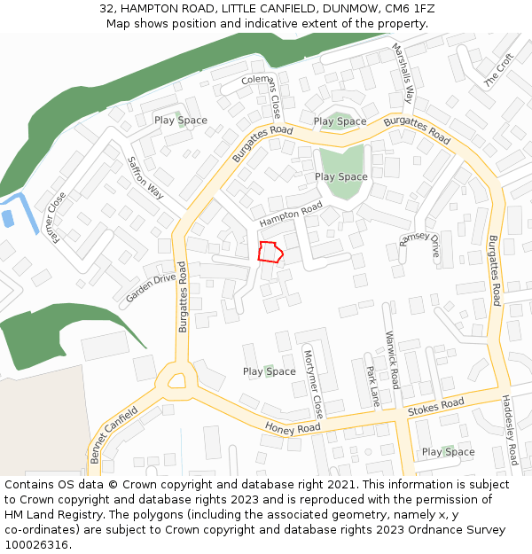 32, HAMPTON ROAD, LITTLE CANFIELD, DUNMOW, CM6 1FZ: Location map and indicative extent of plot