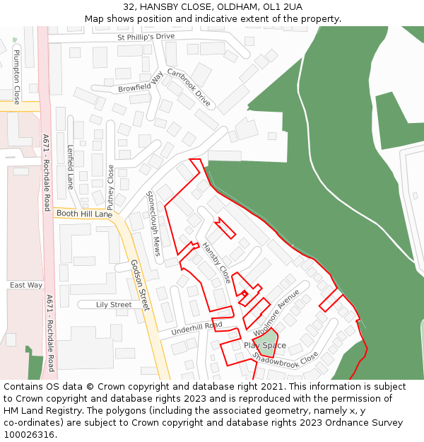 32, HANSBY CLOSE, OLDHAM, OL1 2UA: Location map and indicative extent of plot