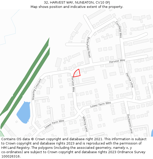 32, HARVEST WAY, NUNEATON, CV10 0FJ: Location map and indicative extent of plot