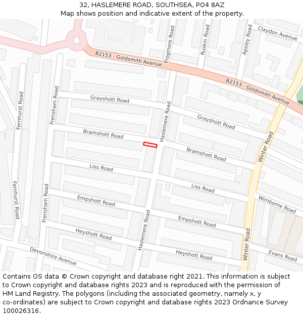 32, HASLEMERE ROAD, SOUTHSEA, PO4 8AZ: Location map and indicative extent of plot