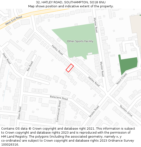 32, HATLEY ROAD, SOUTHAMPTON, SO18 6NU: Location map and indicative extent of plot