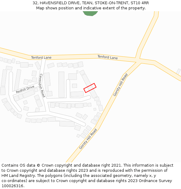 32, HAVENSFIELD DRIVE, TEAN, STOKE-ON-TRENT, ST10 4RR: Location map and indicative extent of plot