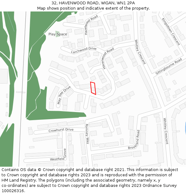 32, HAVENWOOD ROAD, WIGAN, WN1 2PA: Location map and indicative extent of plot