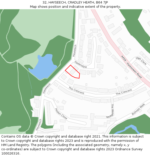 32, HAYSEECH, CRADLEY HEATH, B64 7JP: Location map and indicative extent of plot