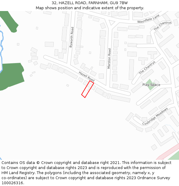 32, HAZELL ROAD, FARNHAM, GU9 7BW: Location map and indicative extent of plot