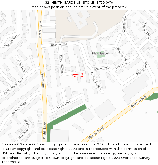 32, HEATH GARDENS, STONE, ST15 0AW: Location map and indicative extent of plot