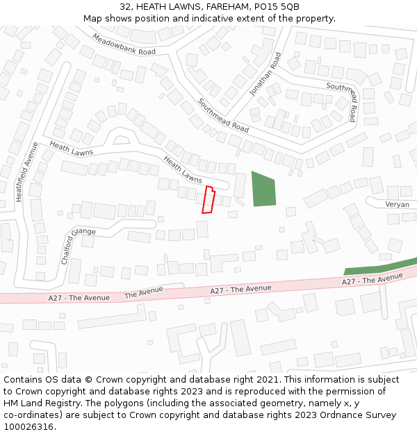 32, HEATH LAWNS, FAREHAM, PO15 5QB: Location map and indicative extent of plot