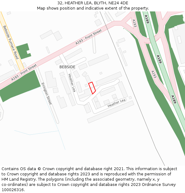 32, HEATHER LEA, BLYTH, NE24 4DE: Location map and indicative extent of plot