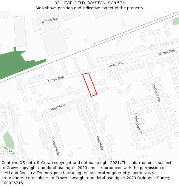 32, HEATHFIELD, ROYSTON, SG8 5BN: Location map and indicative extent of plot