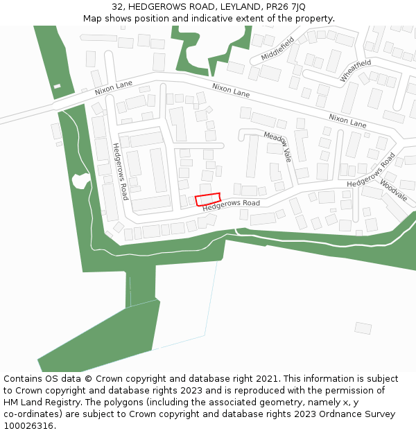 32, HEDGEROWS ROAD, LEYLAND, PR26 7JQ: Location map and indicative extent of plot