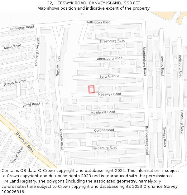32, HEESWYK ROAD, CANVEY ISLAND, SS8 8ET: Location map and indicative extent of plot