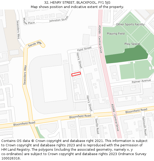 32, HENRY STREET, BLACKPOOL, FY1 5JG: Location map and indicative extent of plot