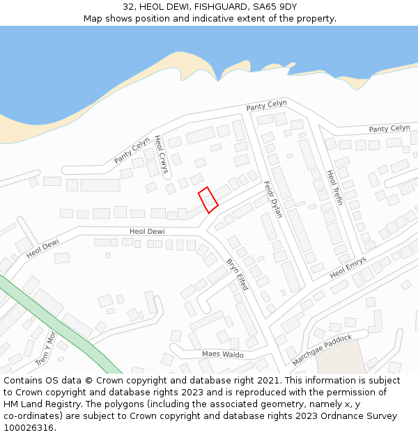 32, HEOL DEWI, FISHGUARD, SA65 9DY: Location map and indicative extent of plot