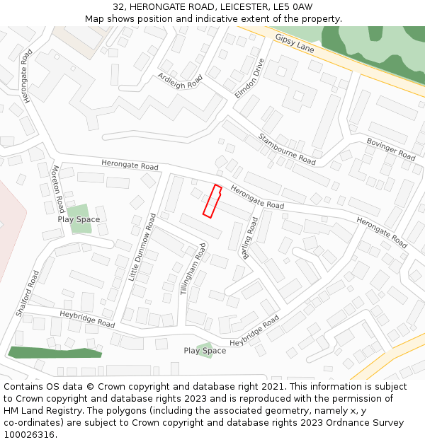 32, HERONGATE ROAD, LEICESTER, LE5 0AW: Location map and indicative extent of plot