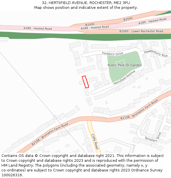 32, HERTSFIELD AVENUE, ROCHESTER, ME2 3PU: Location map and indicative extent of plot