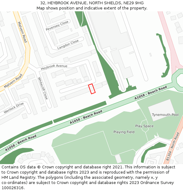 32, HEYBROOK AVENUE, NORTH SHIELDS, NE29 9HG: Location map and indicative extent of plot